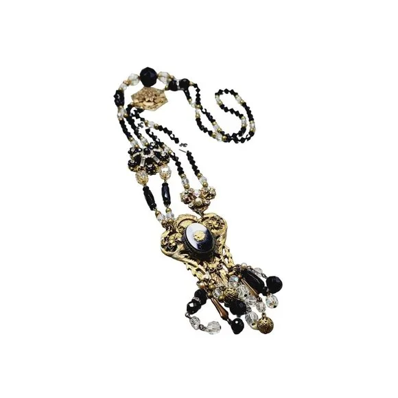 Vintage Spectacular One of a Kind Reworked Crystal Glass Brass Dangle Necklace